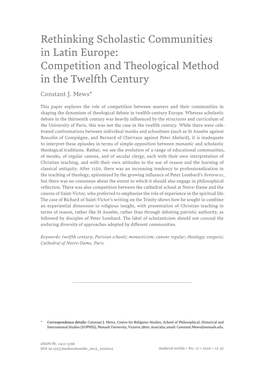 Competition and Theological Method in the Twelfth Century
