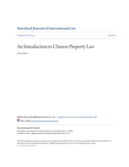 An Introduction to Chinese Property Law Jonas Alsen