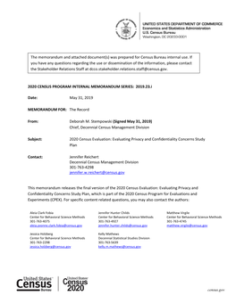 2020 CENSUS PROGRAM INTERNAL MEMORANDUM SERIES: 2019.23.I