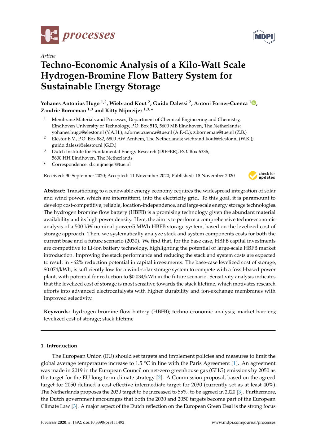 Techno-Economic Analysis Of A Kilo-Watt Scale Hydrogen-Bromine Flow ...