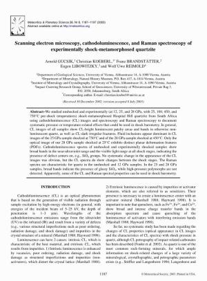 Scanning Electron Microscopy, Cathodoluminescence, and Raman Spectroscopy of Experimentally Shock-Metamorphosed Quartzite