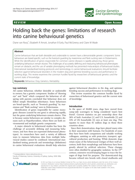 Holding Back the Genes: Limitations of Research Into Canine Behavioural