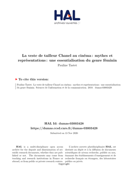 La Veste De Tailleur Chanel Au Cinéma: Mythes Et Représentations: Une Essentialisation Du Genre Féminin
