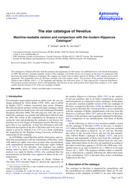 The Star Catalogue of Hevelius*