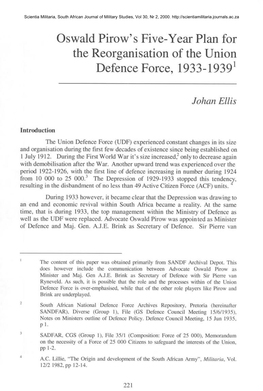 Oswald Pirow's Five- Year Plan for the Reorganisation of the Union Defence Force, 1933-19391