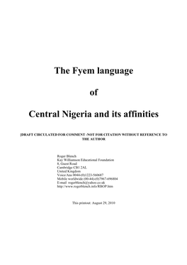 The Fyem Language of Central Nigeria and Its Affinities