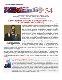 End of Term of Office of the President of Malta H.E
