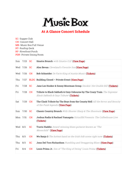 At a Glance Concert Schedule