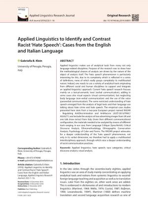 Applied Linguistics to Identify and Contrast Racist 'Hate Speech'