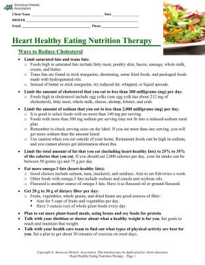 Heart Healthy Eating Nutrition Therapy
