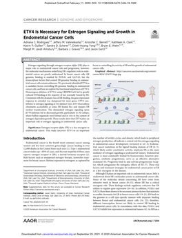 ETV4 Is Necessary for Estrogen Signaling and Growth in Endometrial Cancer Cells Adriana C