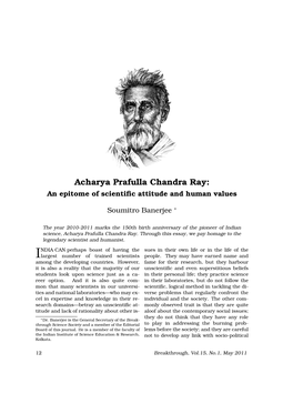 Acharya Prafulla Chandra Ray: an Epitome of Scientiﬁc Attitude and Human Values