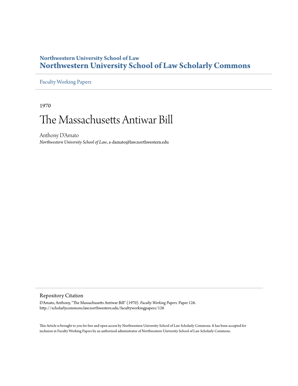 The Massachusetts Antiwar Bill, by Anthony A