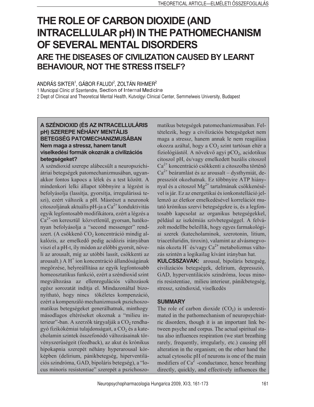 THE ROLE of CARBON DIOXIDE (AND INTRACELLULAR Ph) IN