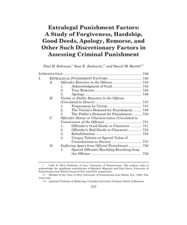 Extralegal Punishment Factors: a Study of Forgiveness, Hardship, Good Deeds, Apology, Remorse, and Other Such Discretionary Factors in Assessing Criminal Punishment