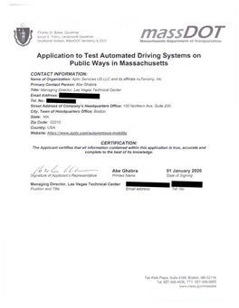 Aptiv Application to Test Automated Driving Systems (ADS)