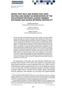 Helping and Gossip As Moderators of the Relationship Between Leader–Member Exchange and Advice Network Centrality