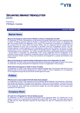 Market News Politics Company News SECURITIES MARKET NEWS