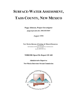 Surface-Water Assessment Taos County, New Mexico