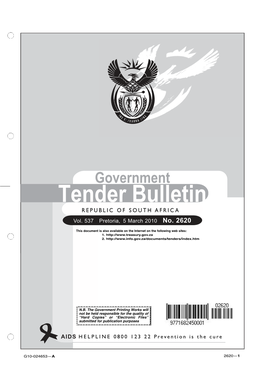 Government Tender Bulletin REPUBLICREPUBLIC of of SOUTH SOUTH AFRICAAFRICA Vol