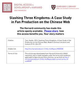 Slashing Three Kingdoms: a Case Study in Fan Production on the Chinese Web