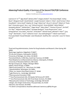 A Summary of the Second FDA/PQRI Conference Meeting Report Published in the AAPS Journal, DOI 10.1208/S12248-016-9874-5