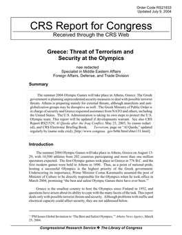 Threat of Terrorism and Security at the Olympics