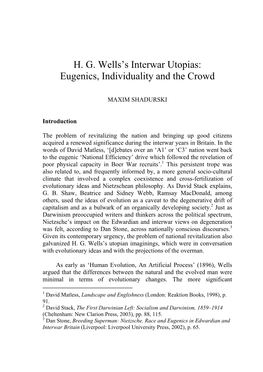H. G. Wells's Interwar Utopias: Eugenics, Individuality and the Crowd