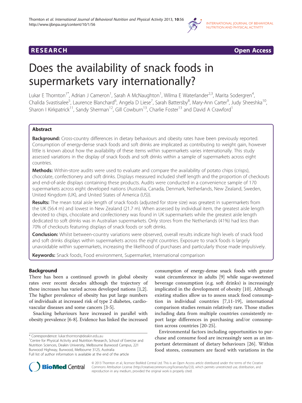 Does the Availability of Snack Foods in Supermarkets Vary Internationally?