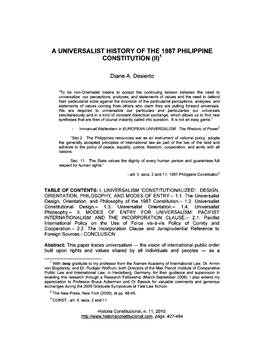 A Universalist History of the 1987 Philippine Constitution (Ii)1