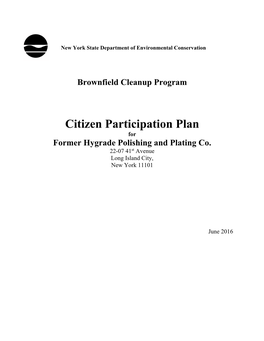 Citizen Participation Plan for Former Hygrade Polishing and Plating Co