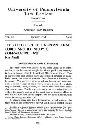 COLLECTION of EUROPEAN PENAL CODES and the STUDY of COMPARATIVE LAW Marc Ancel T