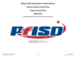 Pflugerville Independent School District District Improvement Plan Improvement Plan 2020-2021