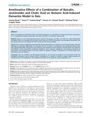 Ameliorative Effects of a Combination of Baicalin, Jasminoidin and Cholic Acid on Ibotenic Acid-Induced Dementia Model in Rats