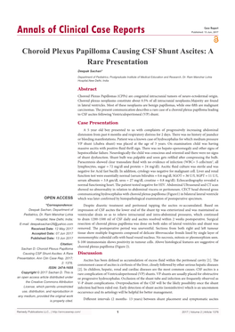 Choroid Plexus Papilloma Causing CSF Shunt Ascites: a Rare Presentation