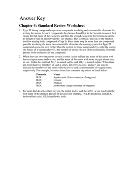 Answer Key Chapter 4: Standard Review Worksheet 1