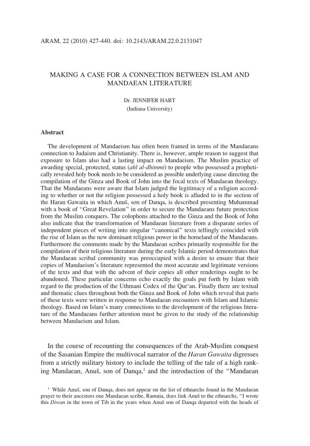 Making a Case for a Connection Between Islam and Mandaean Literature