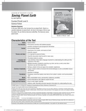 Saving Planet Earth by Jack Spencer Fountas-Pinnell Level S Science Fiction Selection Summary in the Year 3030 Only a Few Humans Live on Planet Earth