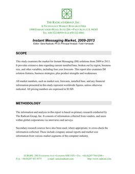 Instant Messaging Market, 2009-2013 Executive Summary