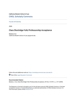 Clara Shortridge Foltz Professorship Acceptance