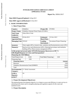 Date ISDS Prepared/Updated: 24-Sep-2015 O Date ISDS Approved/Disclosed: 01-Oct-2015 I