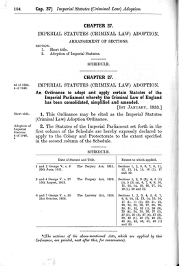 Cap. 27] Imperial Statutes (Criminal Law) Adoption