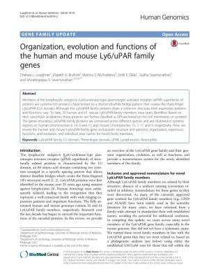 Organization, Evolution and Functions of the Human and Mouse Ly6/Upar Family Genes Chelsea L