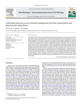 Collembola Diversity in the Critically Endangered Cape Flats Sand Fynbos and Adjacent Pine Plantations