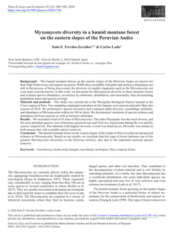 Myxomycete Diversity in a Humid Montane Forest on the Eastern Slopes of the Peruvian Andes