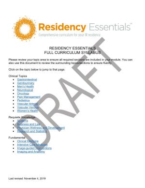 Residency Essentials Full Curriculum Syllabus