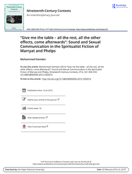 Sound and Sexual Communication in the Spiritualist Fiction of Marryat and Phelps