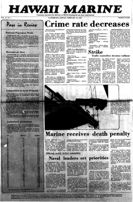 Crime Rate Decreases Reported Crime at MCAS Kaneohe Commanders and Parents Can Create Juvenile Complaints - 1979-111; ASKED for HIS Reaction to the Hay Is Decreasing