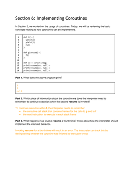 Section 6: Implementing Coroutines