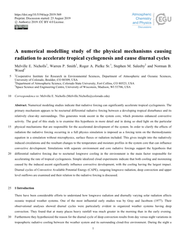 A Numerical Modelling Study of the Physical Mechanisms Causing Radiation to Accelerate Tropical Cyclogenesis and Cause Diurnal Cycles Melville E